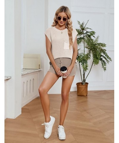 Women's Sweater Sets Outfits Two Piece Cap Sleeve Knit Pullover Tops and Mini Shorts Apricot $11.75 Activewear