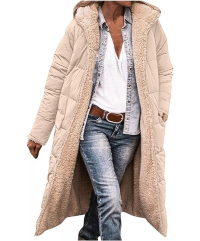 Womens Sherpa Puffer Jackets Zip Up Long Parka Quilted Lightweight Down Coat Fleece Lined Outdoor Anorak Hood Beige $25.81 Ja...