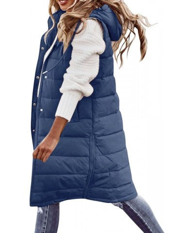 Fall Winter Casual Long Full Zip Cotton Vest for Women Sleeveless Hooded Puffer Vest Outwear Plus Size Vest Coat A5-navy $21....