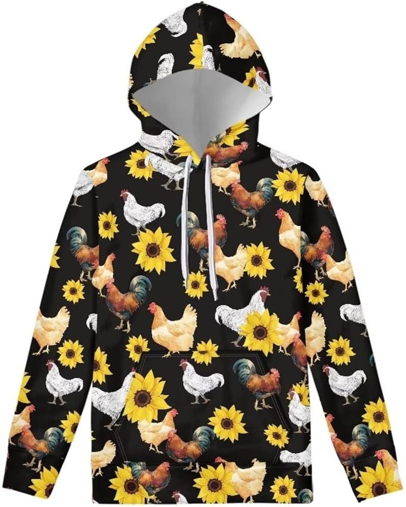 Womens Hoodie with Pocket Soft Hoodies Sweatshirt for Sports Pullover Hoody Shirts Chicken Sunflower $19.94 Hoodies & Sweatsh...