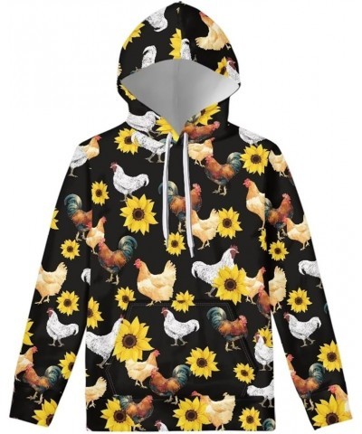 Womens Hoodie with Pocket Soft Hoodies Sweatshirt for Sports Pullover Hoody Shirts Chicken Sunflower $19.94 Hoodies & Sweatsh...