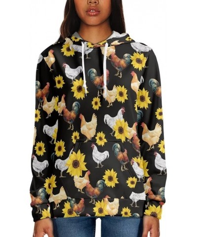 Womens Hoodie with Pocket Soft Hoodies Sweatshirt for Sports Pullover Hoody Shirts Chicken Sunflower $19.94 Hoodies & Sweatsh...