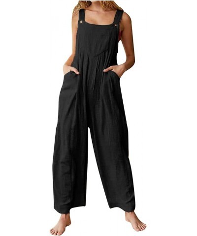 Womens Jumpsuits Loose Jumpsuits for Women Vintage Button Sleeveless Overalls Wide Leg Jumpsuit Overalls with Pockets 02-blac...