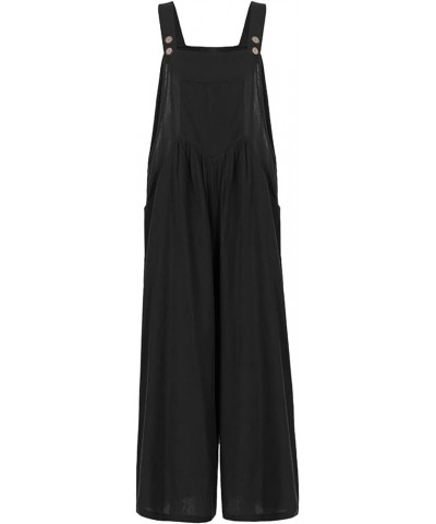 Womens Jumpsuits Loose Jumpsuits for Women Vintage Button Sleeveless Overalls Wide Leg Jumpsuit Overalls with Pockets 02-blac...