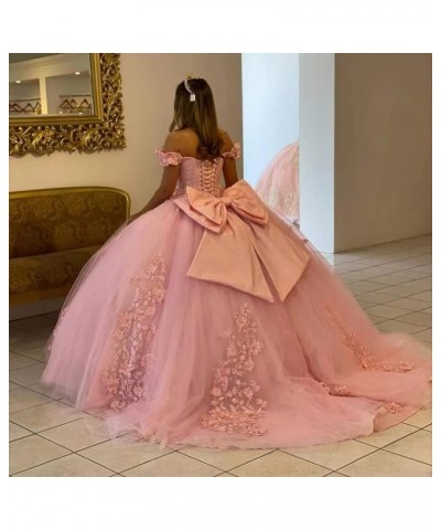 Women's Off Shoulder Quinceanera Dresses 3D Flower Puffy Ball Gown Lace Beaded Prom Dresses for Sweet 15 16 XY069 Silver $46....