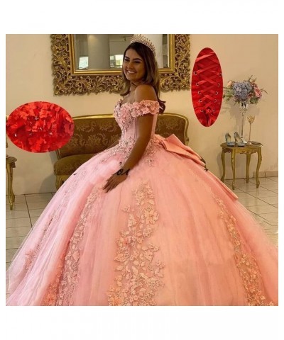 Women's Off Shoulder Quinceanera Dresses 3D Flower Puffy Ball Gown Lace Beaded Prom Dresses for Sweet 15 16 XY069 Silver $46....