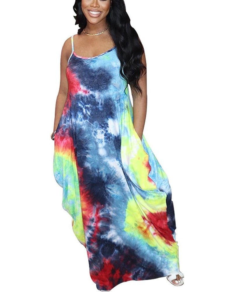 Plus Size Maxi Dresses Sundress for Women Loose Printed Adjustable African Beach Dress with Pockets 10332-3 $17.20 Dresses