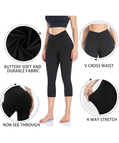 V Cross Waist Capri Leggings for Women- Summer Workout Tummy Control Butt Lift Soft Sports Gym Yoga Pants Tights Navy Blue $7...