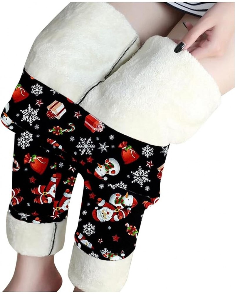 Christmas Leggings for Women High Waisted Sherpa Thick Snowman Pants Soft Warm Clouds Fleece Lined Leggings for Women Zj1-bla...