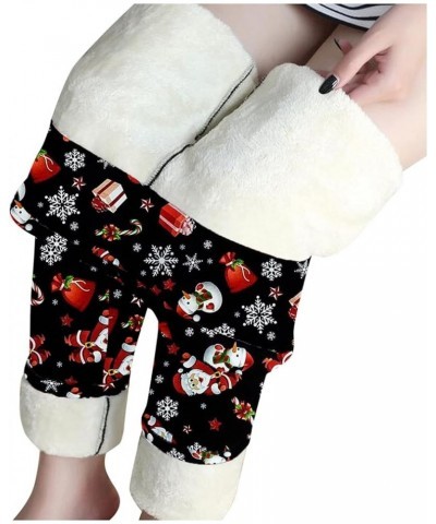 Christmas Leggings for Women High Waisted Sherpa Thick Snowman Pants Soft Warm Clouds Fleece Lined Leggings for Women Zj1-bla...