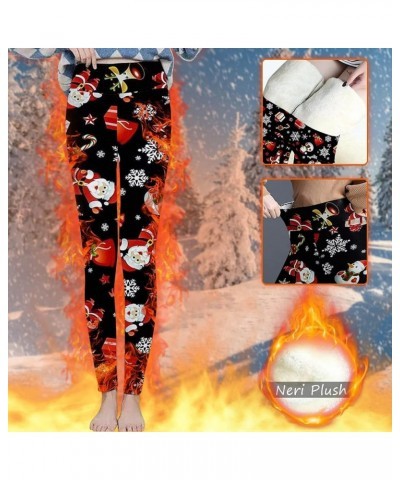 Christmas Leggings for Women High Waisted Sherpa Thick Snowman Pants Soft Warm Clouds Fleece Lined Leggings for Women Zj1-bla...