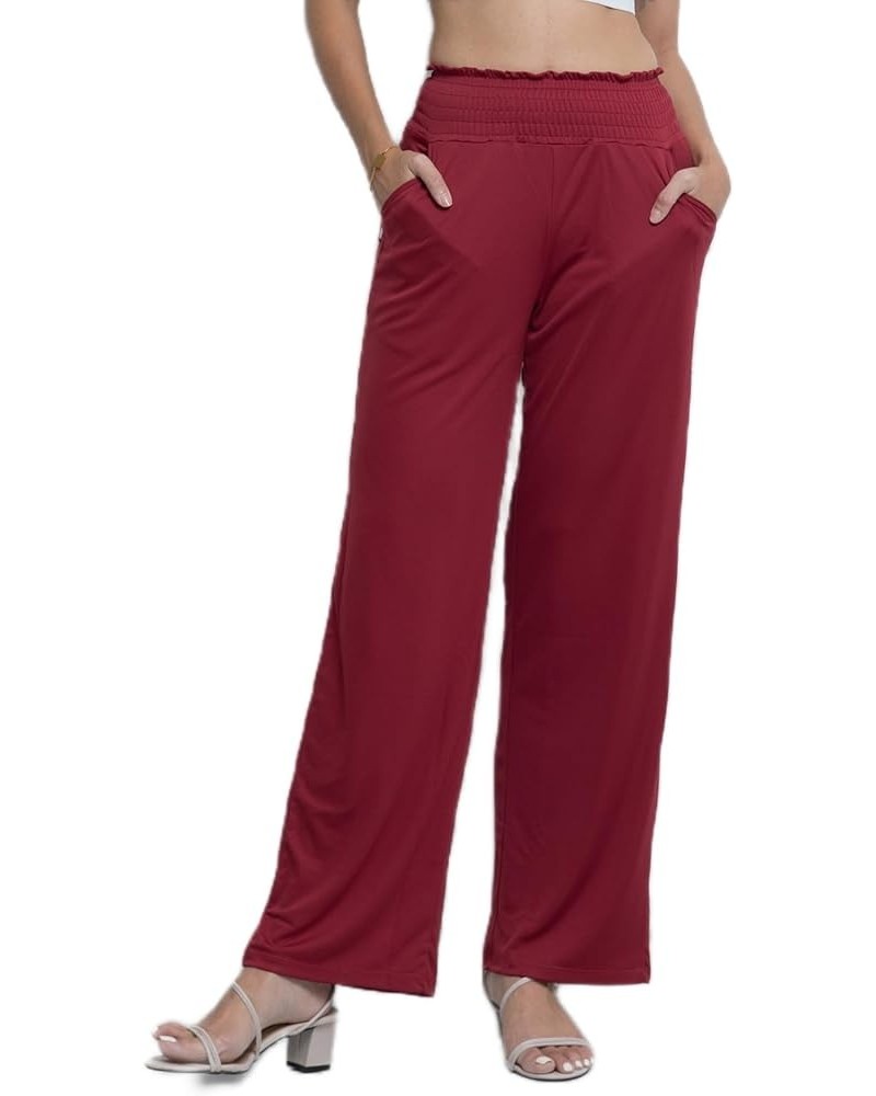 Wide Leg Pants for Women High Waisted Comfy Casual Boho Palazzo with Pockets Wine Red $12.73 Pants