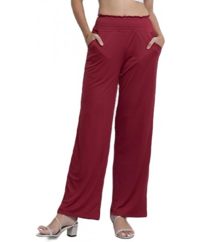 Wide Leg Pants for Women High Waisted Comfy Casual Boho Palazzo with Pockets Wine Red $12.73 Pants