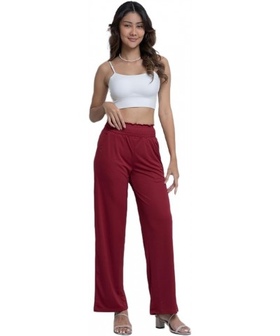 Wide Leg Pants for Women High Waisted Comfy Casual Boho Palazzo with Pockets Wine Red $12.73 Pants