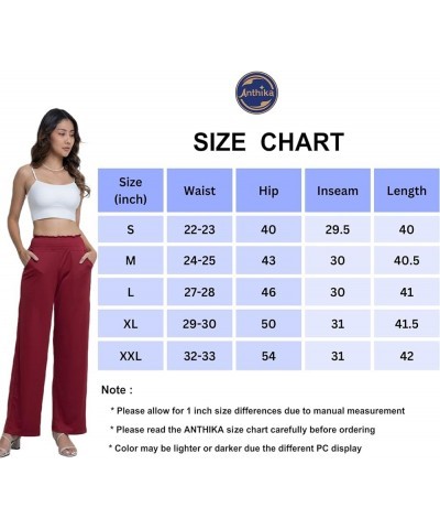 Wide Leg Pants for Women High Waisted Comfy Casual Boho Palazzo with Pockets Wine Red $12.73 Pants