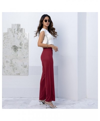 Wide Leg Pants for Women High Waisted Comfy Casual Boho Palazzo with Pockets Wine Red $12.73 Pants