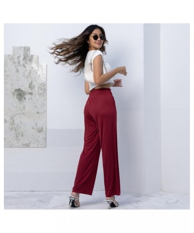 Wide Leg Pants for Women High Waisted Comfy Casual Boho Palazzo with Pockets Wine Red $12.73 Pants