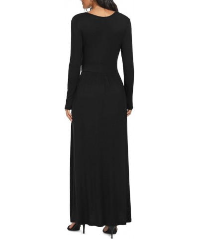 Women Long Sleeve Deep V Neck Loose Plain Long Maxi Casual Dress Black $10.25 Dresses