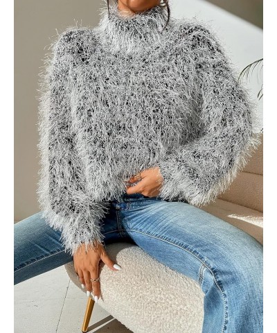 High Neck Fuzzy Sweater (Color : Dark Grey, Size : Medium) Small Dark Grey $21.91 Sweaters