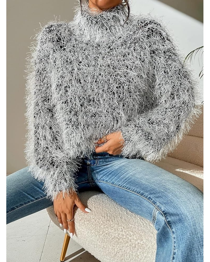 High Neck Fuzzy Sweater (Color : Dark Grey, Size : Medium) Small Dark Grey $21.91 Sweaters