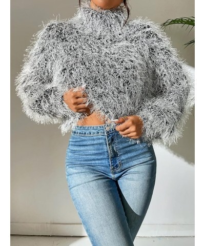 High Neck Fuzzy Sweater (Color : Dark Grey, Size : Medium) Small Dark Grey $21.91 Sweaters