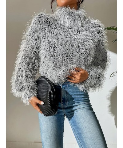 High Neck Fuzzy Sweater (Color : Dark Grey, Size : Medium) Small Dark Grey $21.91 Sweaters