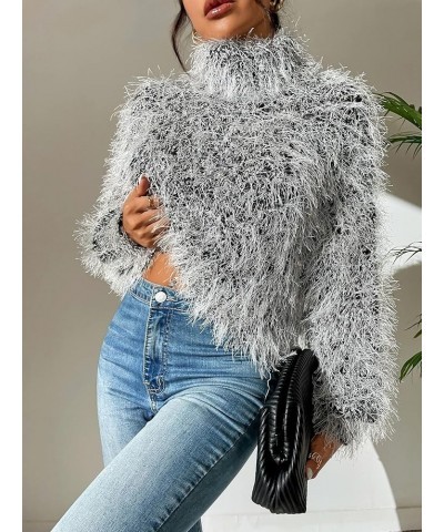 High Neck Fuzzy Sweater (Color : Dark Grey, Size : Medium) Small Dark Grey $21.91 Sweaters