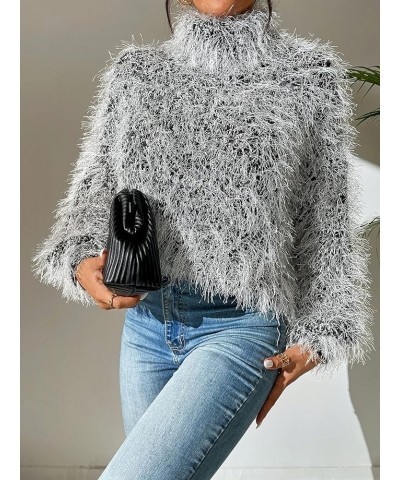 High Neck Fuzzy Sweater (Color : Dark Grey, Size : Medium) Small Dark Grey $21.91 Sweaters