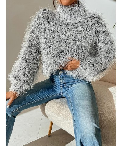 High Neck Fuzzy Sweater (Color : Dark Grey, Size : Medium) Small Dark Grey $21.91 Sweaters