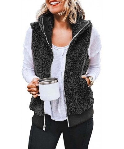 Women Fuzzy Sherpa Fleece Jacket 2023 Winter Casual Lightweight Vest Sleeveless Plus Size Waistcoat With Pockets A-black $8.4...