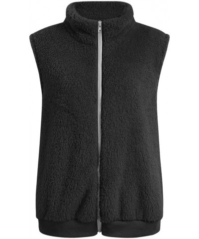 Women Fuzzy Sherpa Fleece Jacket 2023 Winter Casual Lightweight Vest Sleeveless Plus Size Waistcoat With Pockets A-black $8.4...