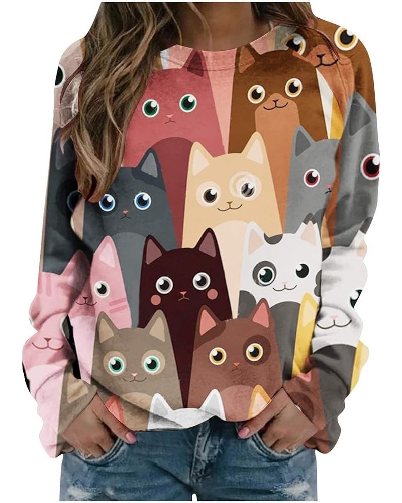 Funny Dog Cat Print T Shirt Top Womens Mid-Length 3/4 Sleeves Blouse Tunic Round Neck Casual Tee Tops Loose T-Shirts A1-coffe...