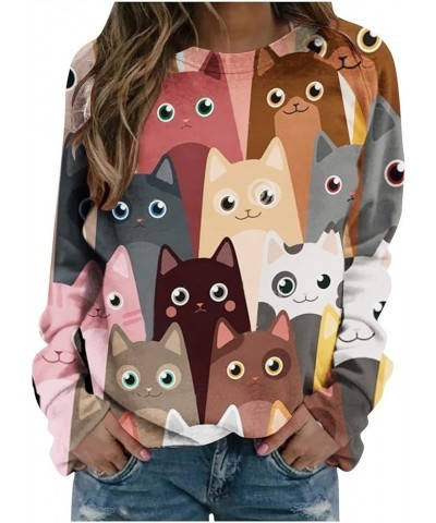 Funny Dog Cat Print T Shirt Top Womens Mid-Length 3/4 Sleeves Blouse Tunic Round Neck Casual Tee Tops Loose T-Shirts A1-coffe...