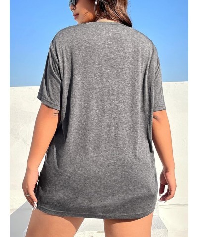 Women's Plus Size Casual Lace Up V Neck Short Sleeve Tee Shirt Top Grey $12.25 T-Shirts