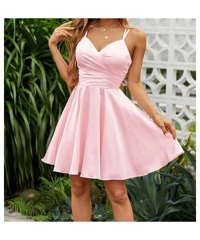 Spaghetti Strap Satin Homecoming Dresses V Neck Short Prom Dress for Teens Mini Cocktail Gowns Grape $20.00 Dresses