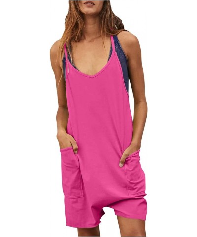 Summer Casual Short Rompers for Women Spaghetti Strap Casual Loose Jumpsuits with Pockets Solid Lounge Overalls 12 Hot Pink $...