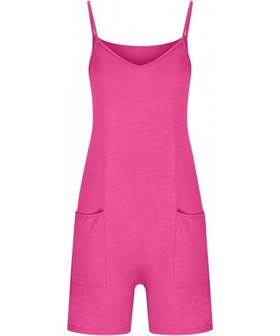 Summer Casual Short Rompers for Women Spaghetti Strap Casual Loose Jumpsuits with Pockets Solid Lounge Overalls 12 Hot Pink $...