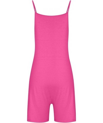 Summer Casual Short Rompers for Women Spaghetti Strap Casual Loose Jumpsuits with Pockets Solid Lounge Overalls 12 Hot Pink $...