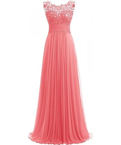 Women Long Beaded Chiffon Bridesmaid Dresses Prom Formal Dress Coral $16.32 Dresses