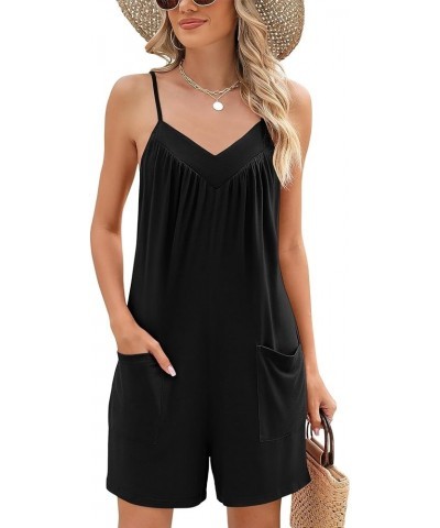 Womens Summer Casual Sleeveless Rompers Spaghetti Strap Adjustable Loose Shorts Jumpsuit with Pockets Black $14.49 Rompers