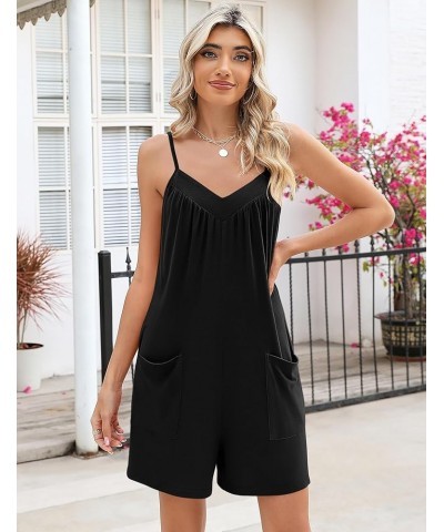 Womens Summer Casual Sleeveless Rompers Spaghetti Strap Adjustable Loose Shorts Jumpsuit with Pockets Black $14.49 Rompers