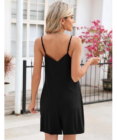 Womens Summer Casual Sleeveless Rompers Spaghetti Strap Adjustable Loose Shorts Jumpsuit with Pockets Black $14.49 Rompers