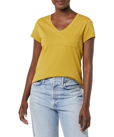 Women's Washed Jersey Cotton Short Sleeve Pocket V-Neck T-Shirt Light Olive $8.08 T-Shirts