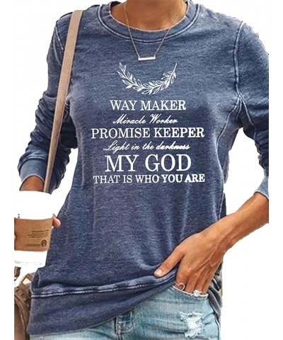 Women Waymaker Miracle Worker Christian Shirts Long Sleeve Funny Sarcastic Graphic Sweatshirt Pullover Tops Style2-blue $15.3...