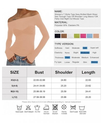 Women’s T Shirts Tops Off Shoulder Sexy Knitted Mesh Sheer See Through Tops Long Sleeve Y2K Party Club Night Out Blouse Tops ...