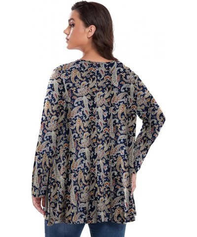 Women's Plus Size Tunic Tops Long Sleeve Pleated Casual Swing Fall Tee Shirts for Leggings Blue Paisley $10.59 Tops