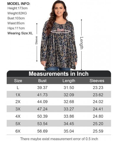 Women's Plus Size Tunic Tops Long Sleeve Pleated Casual Swing Fall Tee Shirts for Leggings Blue Paisley $10.59 Tops