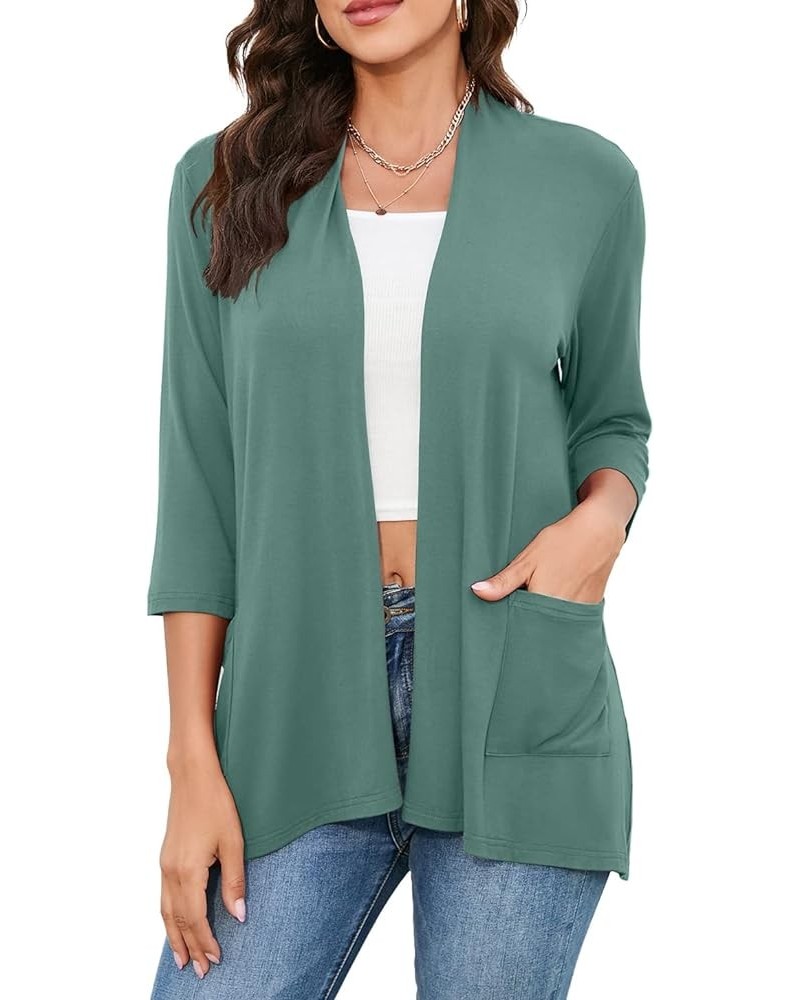 Womens Casual Lightweight Cardigans with Pockets 3/4 Sleeve Open Front Dusters A-12 Sage Green $15.39 Sweaters