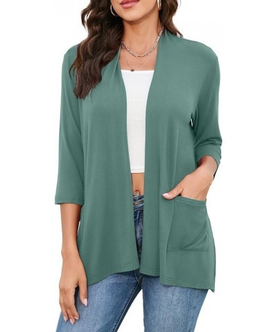 Womens Casual Lightweight Cardigans with Pockets 3/4 Sleeve Open Front Dusters A-12 Sage Green $15.39 Sweaters