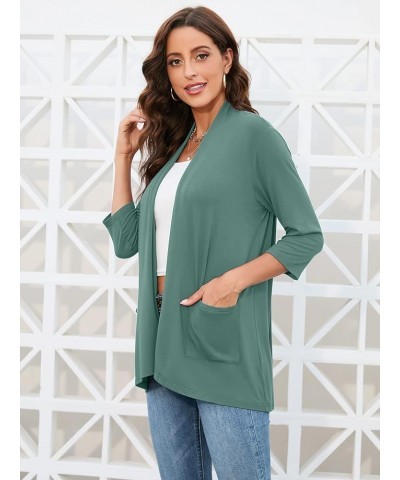 Womens Casual Lightweight Cardigans with Pockets 3/4 Sleeve Open Front Dusters A-12 Sage Green $15.39 Sweaters